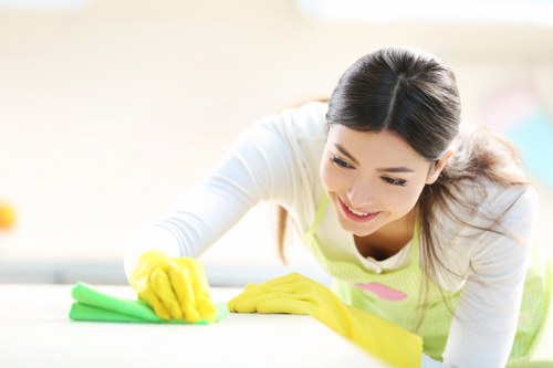 Cleaning professional preparing service equipment for a booked appointment